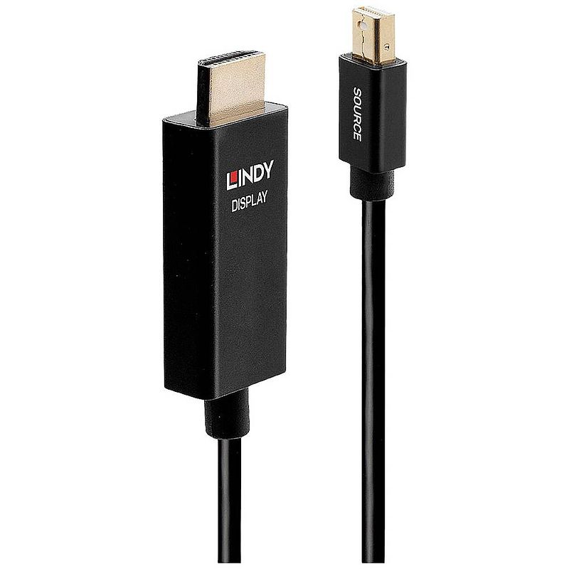 Foto van Lindy aansluitkabel mini displayport stekker, hdmi-a stekker 2 m zwart 40922 displayport-kabel