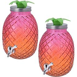 Foto van 2x stuks glazen drank dispenser ananas roze/oranje 4,7 liter - drankdispensers