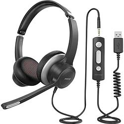 Foto van Mipow hc6 on ear headset kabel computer stereo zwart ruisonderdrukking (microfoon) volumeregeling, microfoon uitschakelbaar (mute)