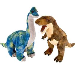 Foto van Setje van 2x dinosaurus knuffels t-rex en brachiosaurus van 25 cm - knuffeldier