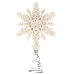 Foto van Kunststof kerstboom sneeuwvlok piek glitter wit 20 cm - kerstboompieken