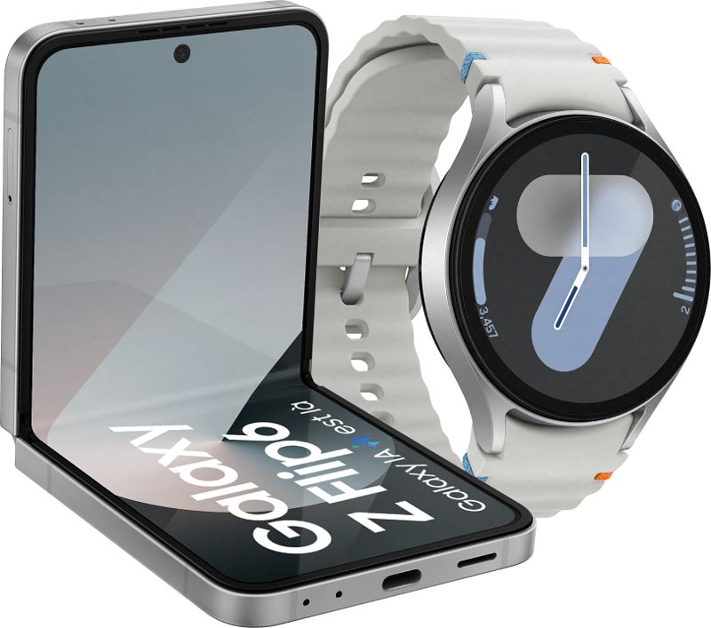 Foto van Samsung galaxy z flip 6 256gb zilver 5g + samsung galaxy watch 7 zilver 44mm