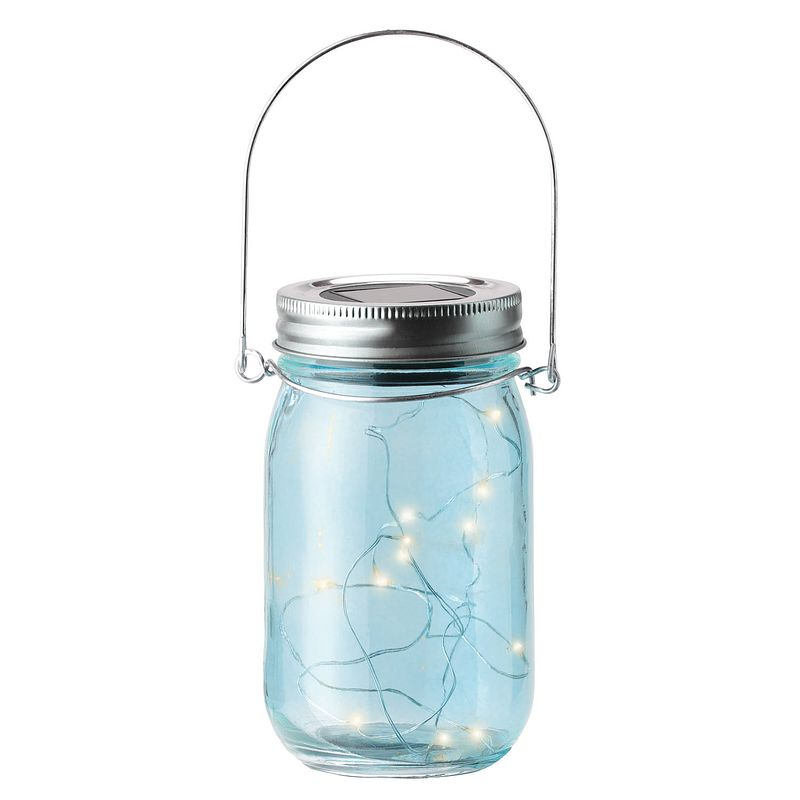 Foto van Solar lamp pot met deksel blauw glas 14 cm - lantaarns