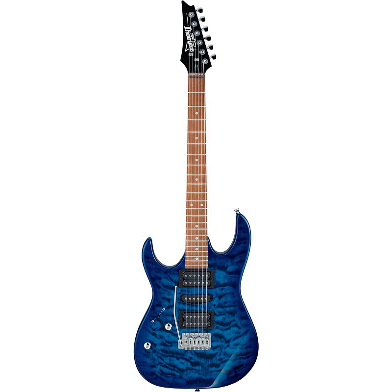 Foto van Ibanez grx70qal gio transparent blue burst linkshandige elektrische gitaar