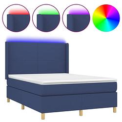 Foto van The living store bed blauw - stof 100% polyester - afmetingen 203 x 147 x 118/128 cm - led-verlichting - pocketvering