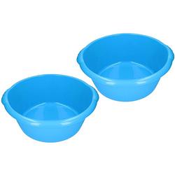 Foto van 2x stuks blauwe afwasbak / afwasteiltje rond 15 liter - afwasbak