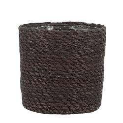 Foto van Naturel grijs rotan planten pot mand van gedraaid jute/riet h14 en d14 cm - plantenpotten