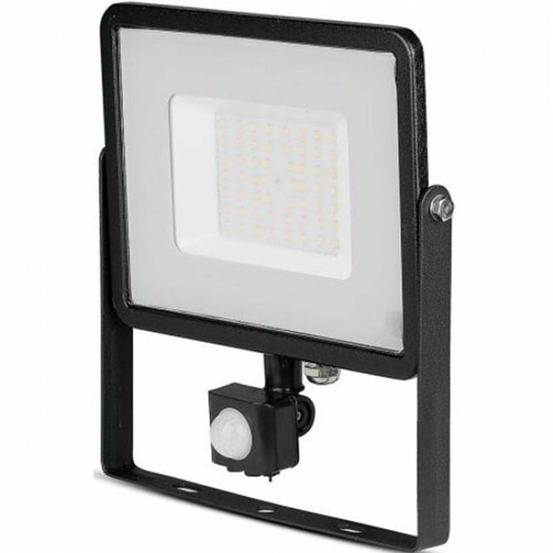 Foto van Led bouwlamp 50 watt met sensor - led schijnwerper - viron dana - natuurlijk wit 4000k - mat zwart - aluminium - samsung