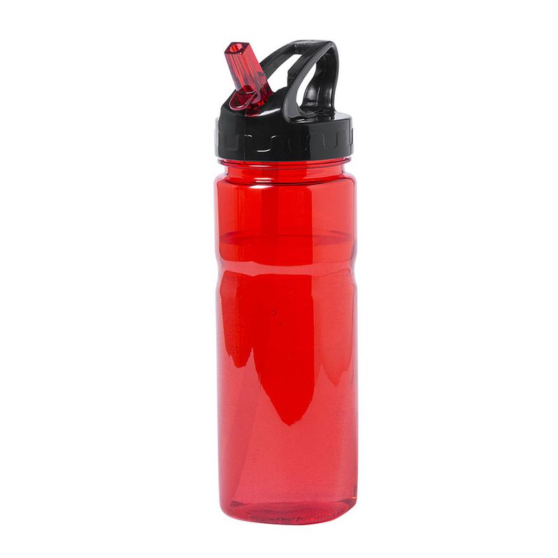 Foto van Kunststof waterfles/drinkfles/sportfles - rood transparant - met drinktuit - 650 ml - drinkflessen