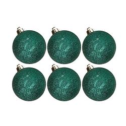 Foto van 6x stuks kunststof glitter kerstballen petrol groen 6 cm - kerstbal