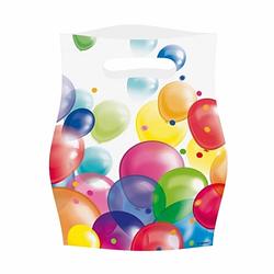 Foto van 48x feestzakjes met ballonnenopdruk plastic 16x23cm - uitdeelzakjes