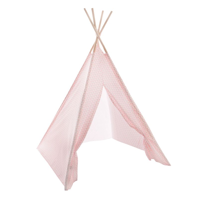 Foto van Gebor - speeltipi - kinder tipi - speeltent - kinder wigwam - roze - wit - tipi om in te spelen - hout -