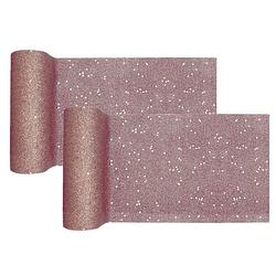 Foto van Santex tafelloper op rol - 2x - rose goud glitter - 18 x 500 cm - polyester - feesttafelkleden