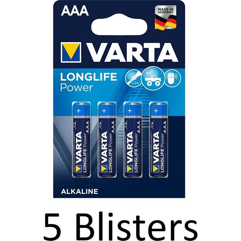 Foto van 20 stuks (5 blisters a 4 st) varta longlife power aaa batterijen