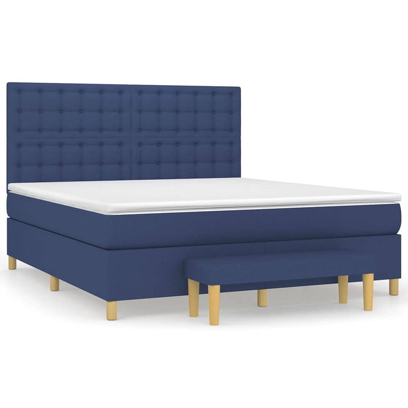 Foto van The living store boxspringbed blauw 203x180x118/128 cm - pocketvering - middelharde ondersteuning - huidvriendelijk