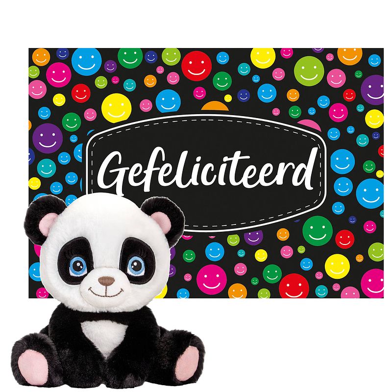 Foto van Keel toys - cadeaukaart gefeliciteerd met knuffeldier panda beer 25 cm - knuffeldier