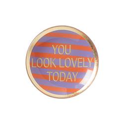 Foto van Deco schaaltje 'syou look lovely today's - goud/paars/oranje - ø10.3x1 cm