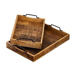 Foto van Parya home - houten dienblad decoratief set van 2 stuks - 46x31cm - bruin - mangohout