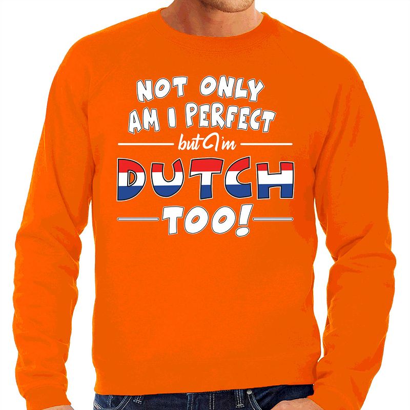 Foto van Not only perfect but dutch / nederlands too fun cadeau trui oranje voor heren s - feesttruien