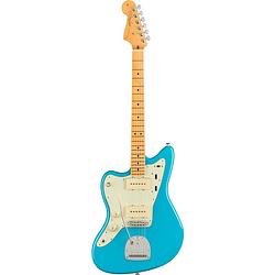 Foto van Fender american professional ii jazzmaster lh miami blue mn linkshandige elektrische gitaar met koffer