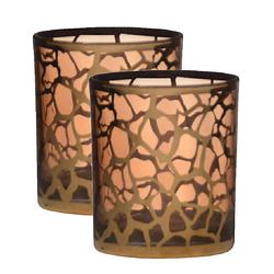 Foto van 2x stuks theelichthouders/waxinelichthouders giraffe print glas goud 10 x 9 cm - waxinelichtjeshouders