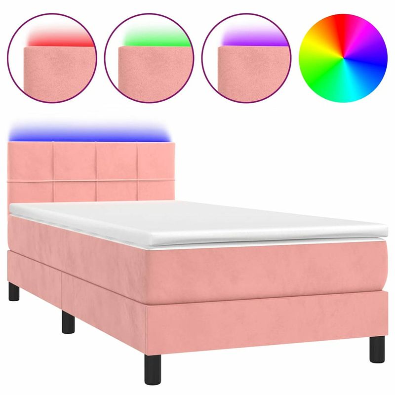 Foto van Vidaxl boxspring met matras en led fluweel roze 100x200 cm