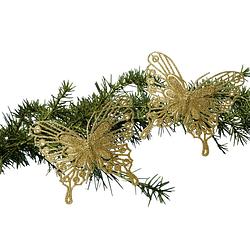 Foto van Decoris kerstboom vlinders op clip - 2x stuks -goud - 13 cm - glitter - kersthangers