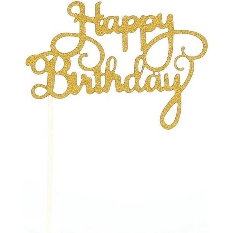 Foto van Cake topper happy birthday glitter goud taartversiering