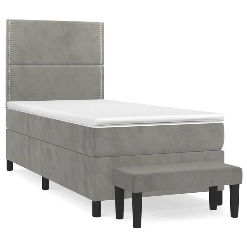 Foto van The living store boxspringbed - bed - 203x100x118/128 cm - lichtgrijs - fluwelen stof