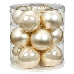 Foto van 12x stuks glazen kerstballen champagne 8 cm glans en mat - kerstbal