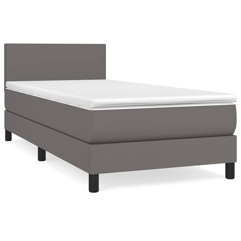 Foto van The living store boxspringbed - kunstleer - pocketvering - grijs - 193 x 90 x 78/88 cm - verstelbaar hoofdbord -