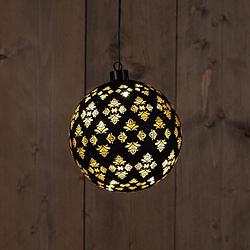 Foto van Anna'ss collection - glass ball baroque black/gold 15cm/12 led warm white /