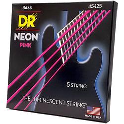 Foto van Dr strings npb5-45 hi-def neon pink 45-125 set 5 snaren voor elektrische basgitaar