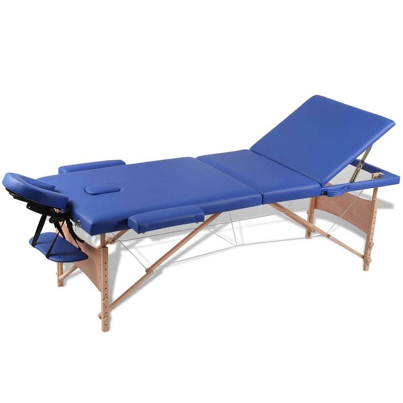 Foto van Inklapbare massagetafel 3 zones met houten frame (blauw)