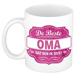 Foto van De beste oma dat ben ik cadeau mok / beker wit met roze embleem 300 ml - feest mokken