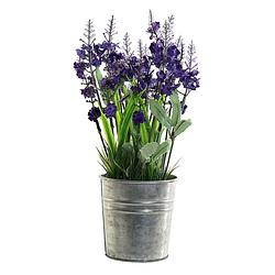 Foto van Lavendel kunstplant/kamerplant paars in grijze sierpot h28 cm x d18 cm - kunstplanten