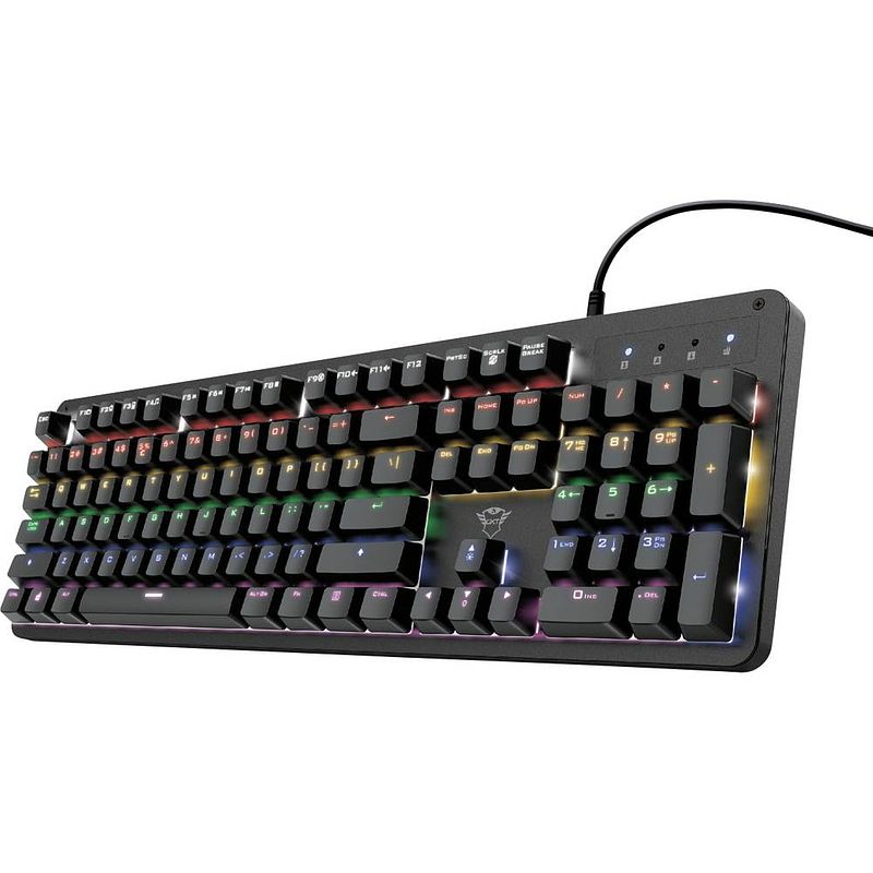 Foto van Trust qwertz gxt 863 mazz gaming-toetsenbord usb, kabelgebonden multimediatoetsen, verlicht qwertz, duits zwart