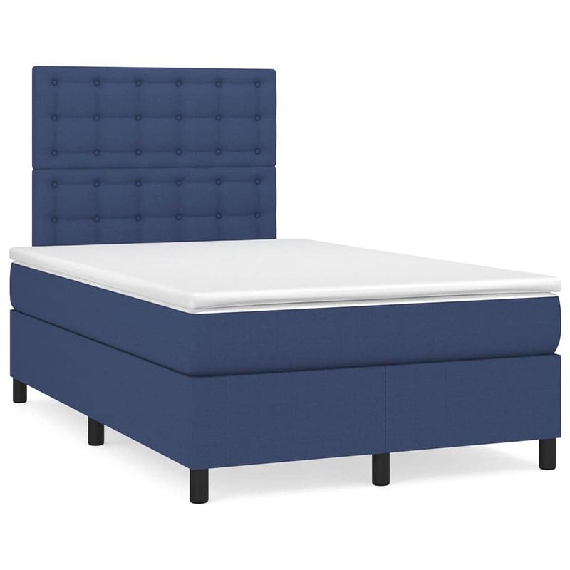 Foto van The living store boxspringbed - comfort - bed 120x200 cm - blauw - pocketvering matras - middelharde ondersteuning -