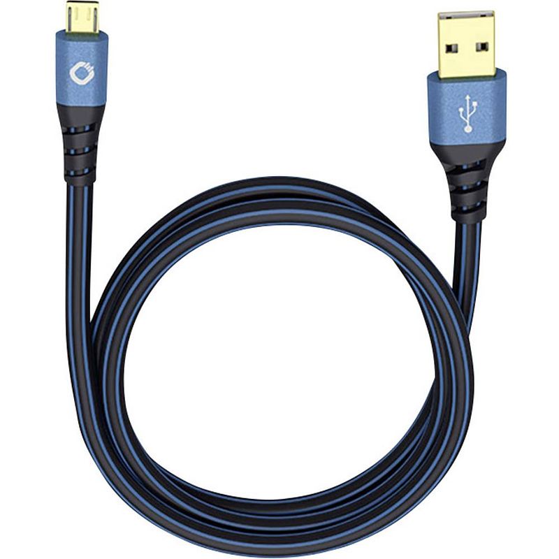 Foto van Oehlbach usb plus micro usb 2.0 [1x usb-a 2.0 stekker - 1x micro-usb 2.0 b stekker] 3.00 m blauw vergulde steekcontacten