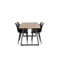 Foto van Incanabl eethoek eetkamertafel uitschuifbare tafel lengte cm 160 / 200 el hout decor en 4 polar eetkamerstal zwart.