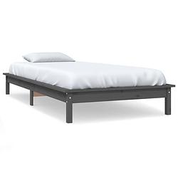 Foto van The living store bed frame - klassiek houten bed - single (90 x 190 cm) - grijs - massief grenenhout