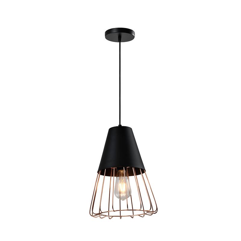 Foto van Quvio hanglamp langwerpig zwart met rosegoud frame - quv5179l-black