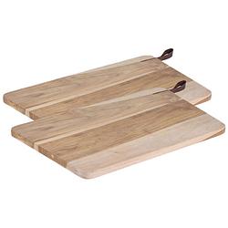Foto van Set van 2x stuks houten snijplanken/serveerplanken met leren hengsel 40 cm - snijplanken