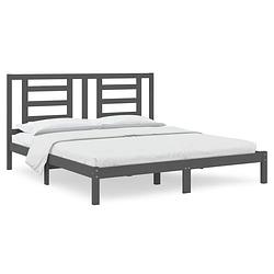 Foto van The living store houten bedframe - grijs - 205.5 x 185.5 x 31 cm - massief grenenhout