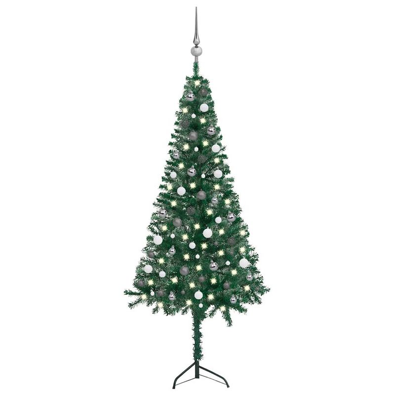 Foto van Vidaxl kunstkerstboom met led's en kerstballen hoek 210 cm pvc groen