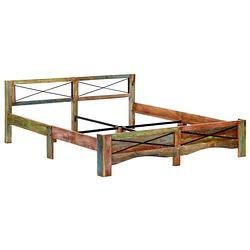 Foto van The living store antiek houten bedframe - 186 x 212 x 74 cm - gerecycled hout