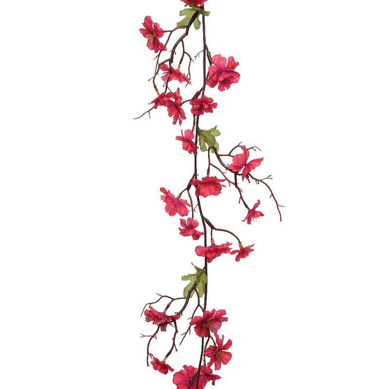 Foto van Kunstbloem/bloesem takken slinger - fuchsia roze - 187 cm - kunstplanten