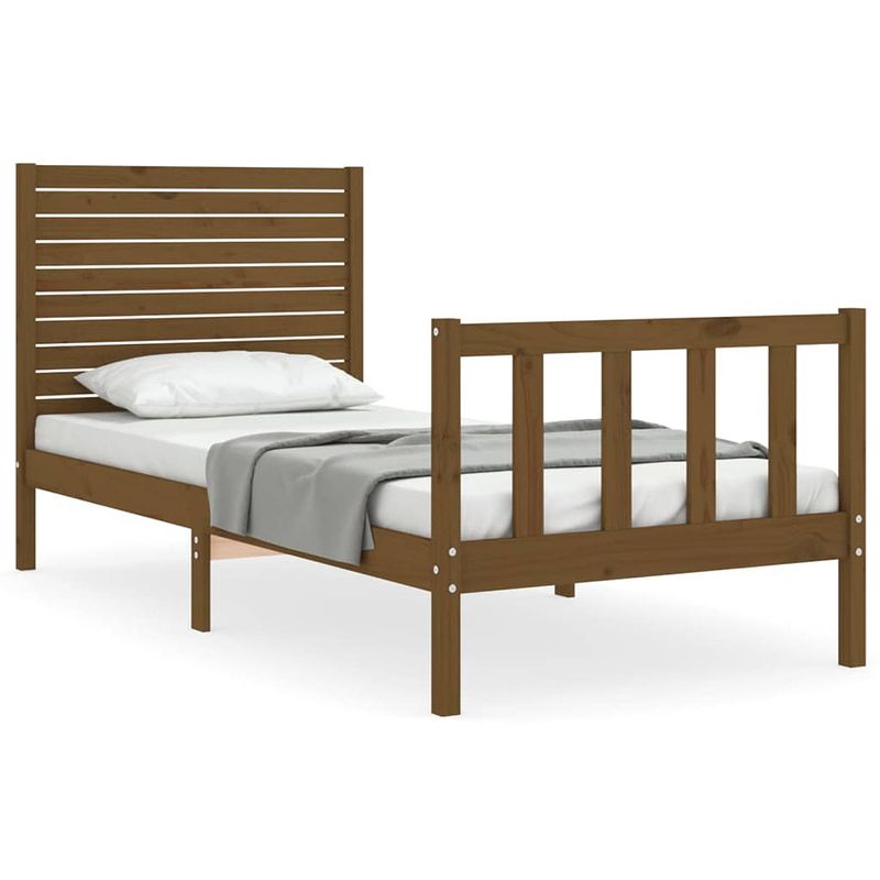 Foto van The living store massief grenenhouten bedframe - honingbruin - 205.5 x 95.5 x 100 cm - multiplex lattenbodem -