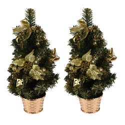 Foto van 2x stuks kunstbomen/kunst kerstbomen met kerstversiering 40 cm - kunstkerstboom