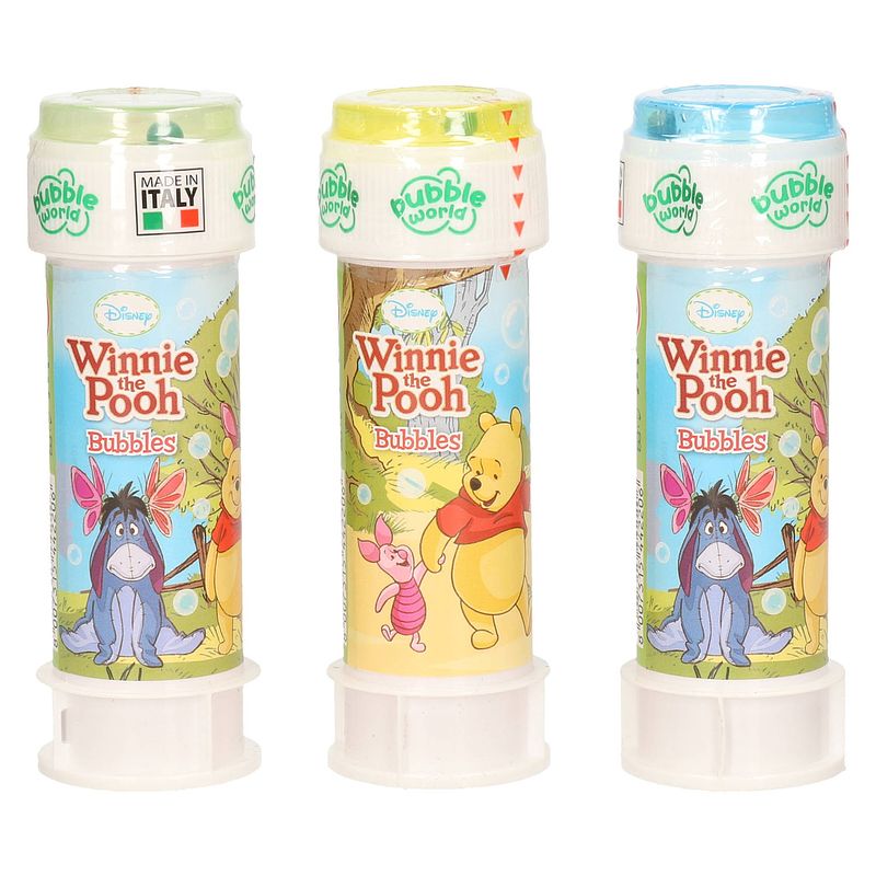 Foto van 3x winnie de poeh bellenblaas flesjes met bal spelletje in dop 60 ml voor kinderen - bellenblaas